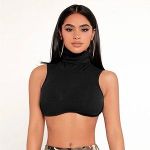 Black SHEIN petite funnel neck crop tank top